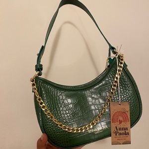 ANA PAOLA GREEN ITALIAN LEATHER CROSSBODY SHOULDER CHAIN SHELLY PURSE
